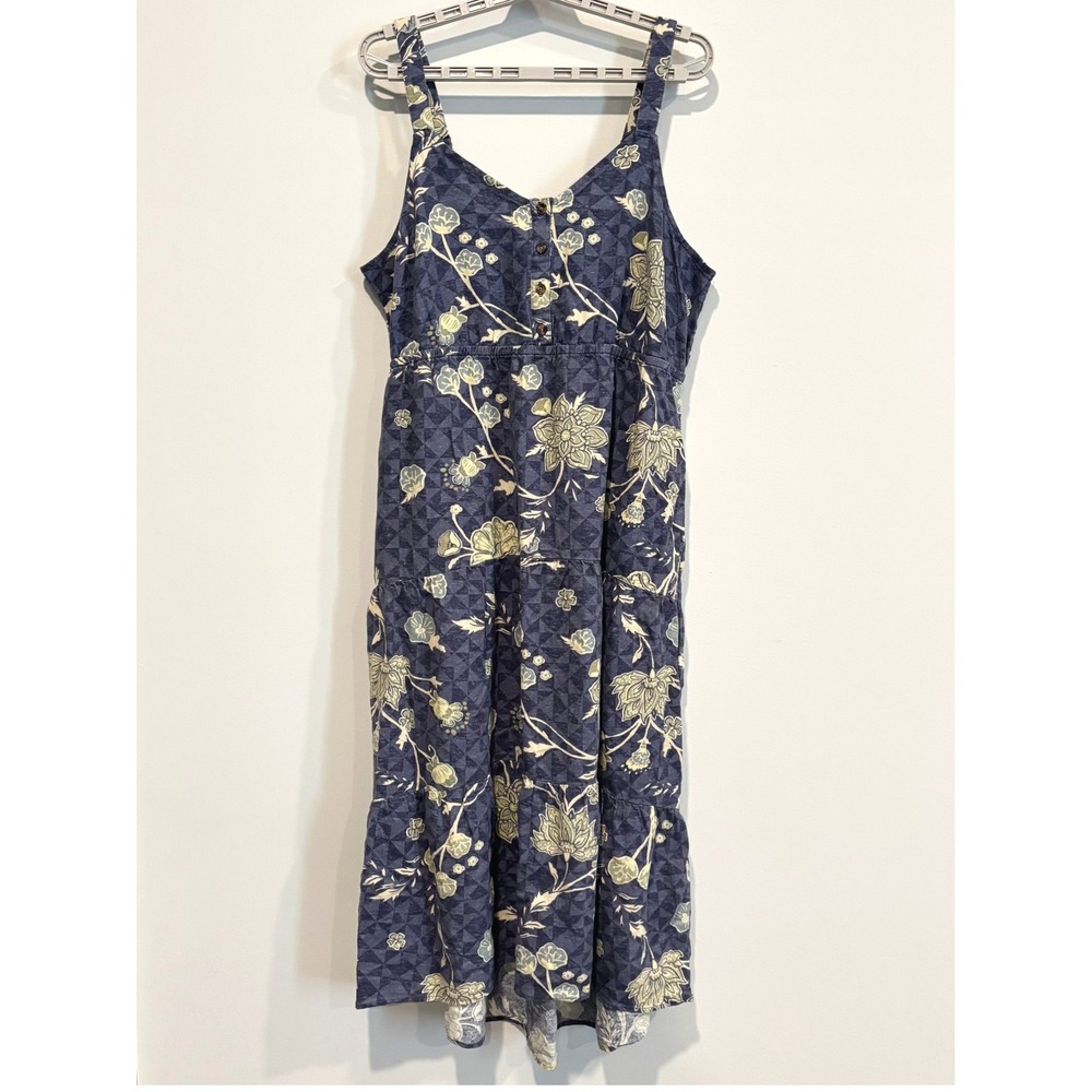 Cottage Womens Midi Dress XL Floral Linen Blend Coastal Garden Beachy Boho 21553